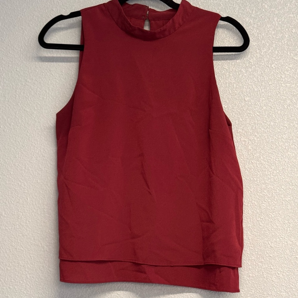Banana Republic Burgundy Sleeveless Mock Neck Layered Blouse Small